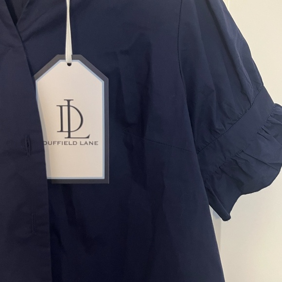 Duffield Lane Marlow Top Button Front Navy Stretch Women Small NWT MSRP $154 - Picture 3 of 12